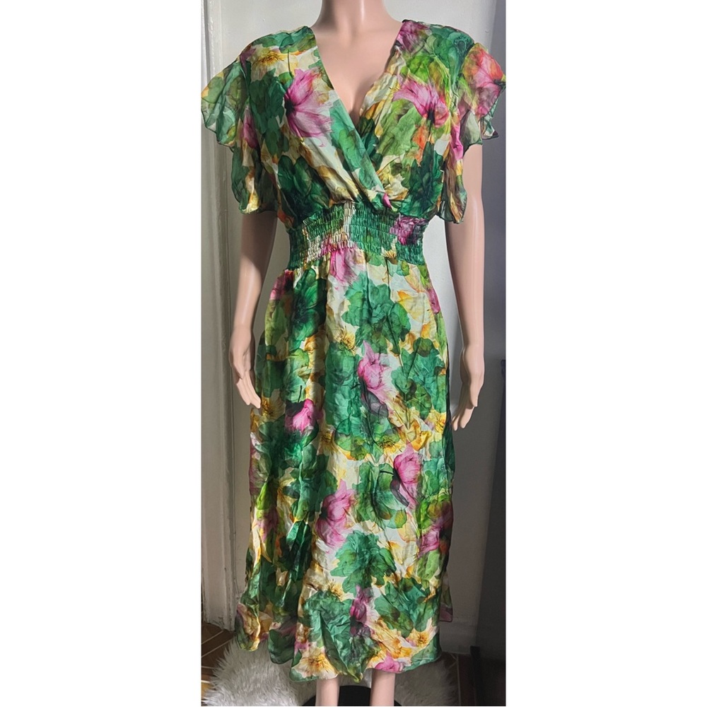 Vintage Floral Maxi Dress with V-Neck - Picture 3 of 16